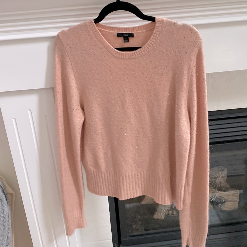 J Crew Light Salmon Crewneck Sweater with Sparkle Rhinestones- Size L